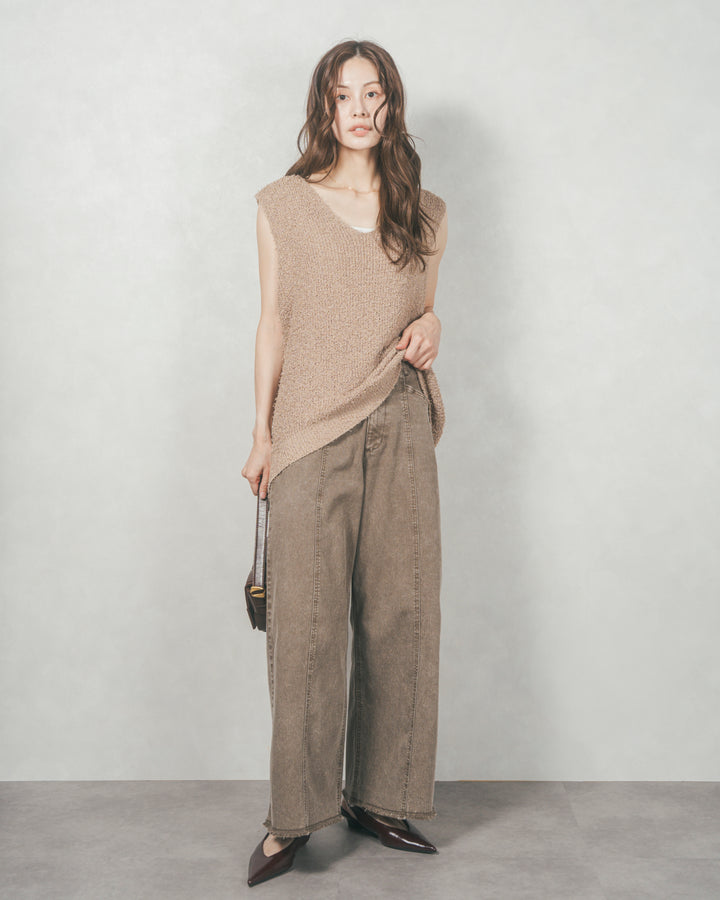 深Vネック ループヤーンニットベスト (BEIGE)