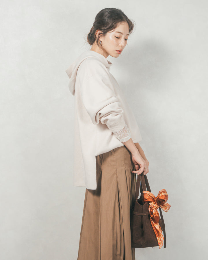 ［SET］Souffleニットフーディー+W-Tuckプリーツロングスカート（2SET）