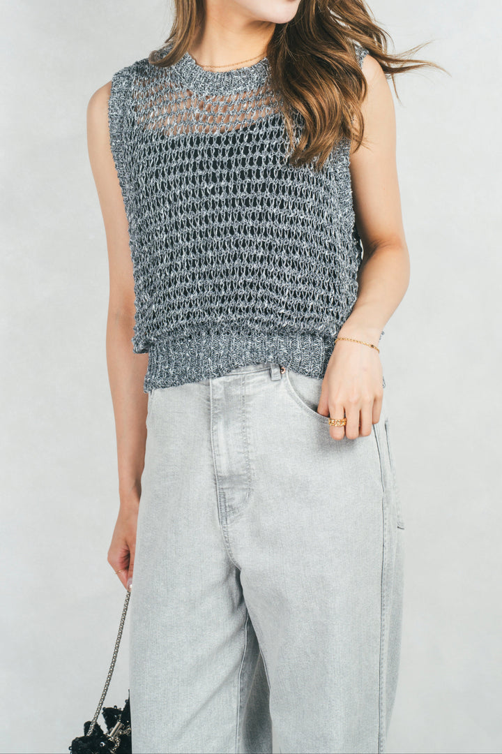 アジャストロールアップストレートデニム (GRAY)