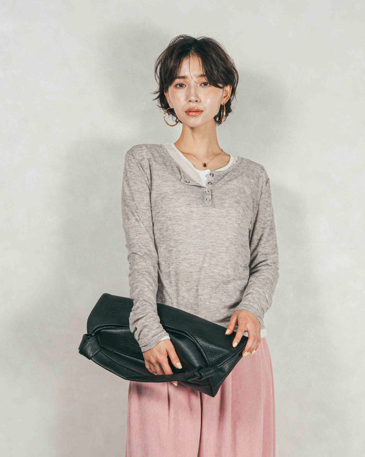 ［SET］Sheerリブヘンリーネックトップス+Sheerリブヘンリーネックトップス（2SET）