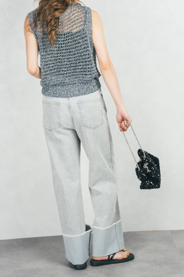 アジャストロールアップストレートデニム (GRAY)