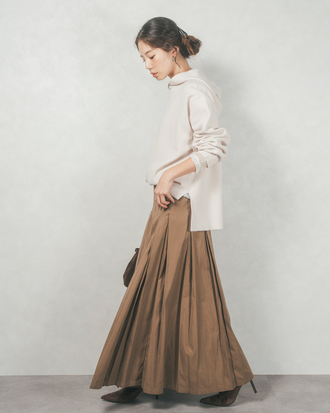 ［SET］Souffleニットフーディー+W-Tuckプリーツロングスカート（2SET）