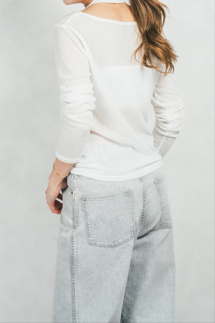 アジャストロールアップストレートデニム (GRAY)