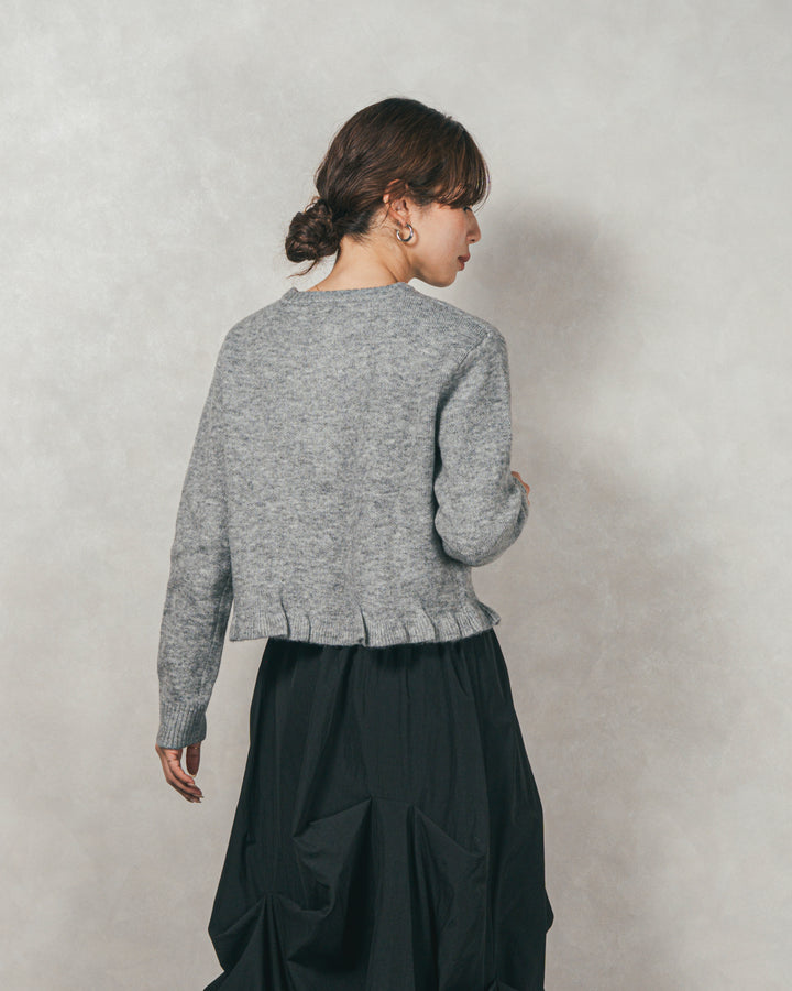 ［SET］フロントフリルメランジニットカーデ+ヴィンテージブロードランダムタックスカート（2SET）