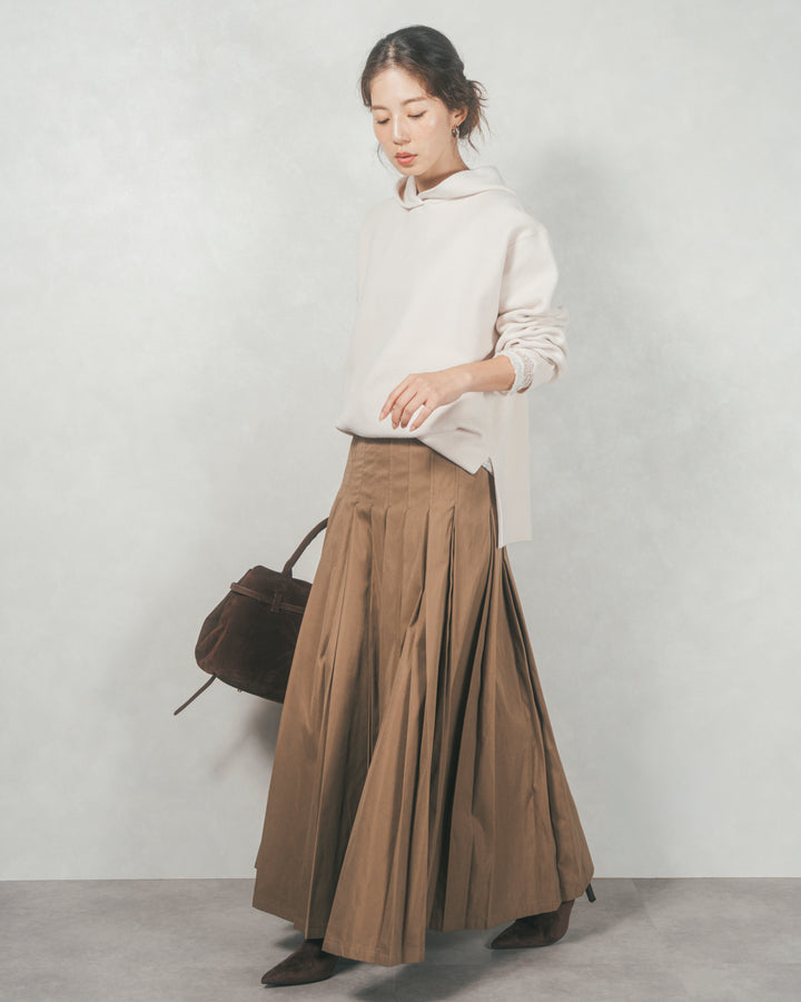 ［SET］Souffleニットフーディー+W-Tuckプリーツロングスカート（2SET）