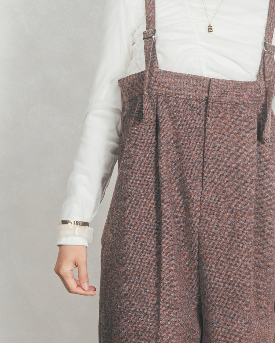 ［SET］【2枚SET】チュールシャーリングトップス＆リブトップス+Tweedベロアサロペット（2SET）