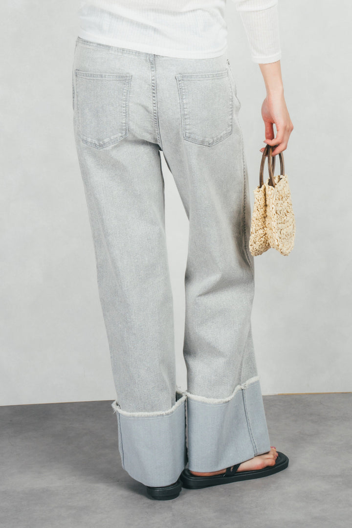 アジャストロールアップストレートデニム (GRAY)