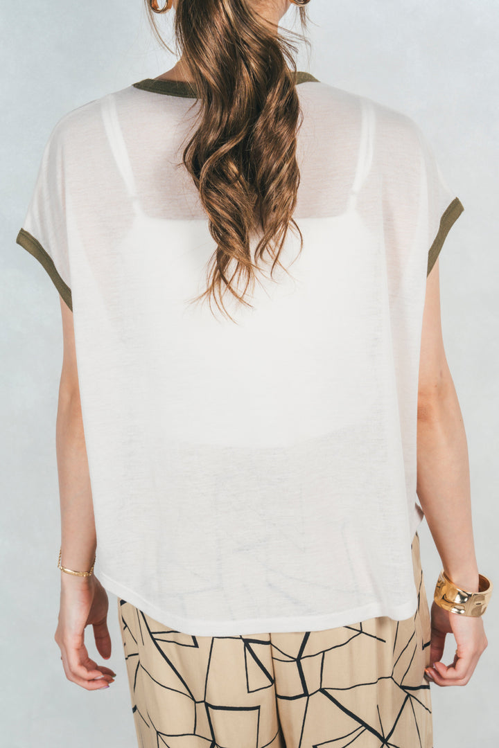 ロゴプリントリンガーT(KHAKI x OFF WHITE)