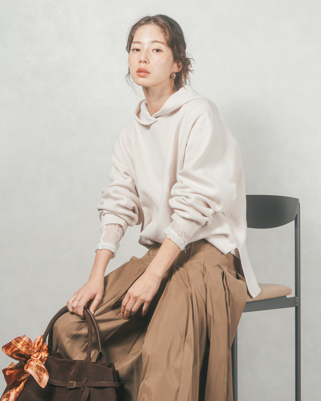 ［SET］Souffleニットフーディー+W-Tuckプリーツロングスカート（2SET）