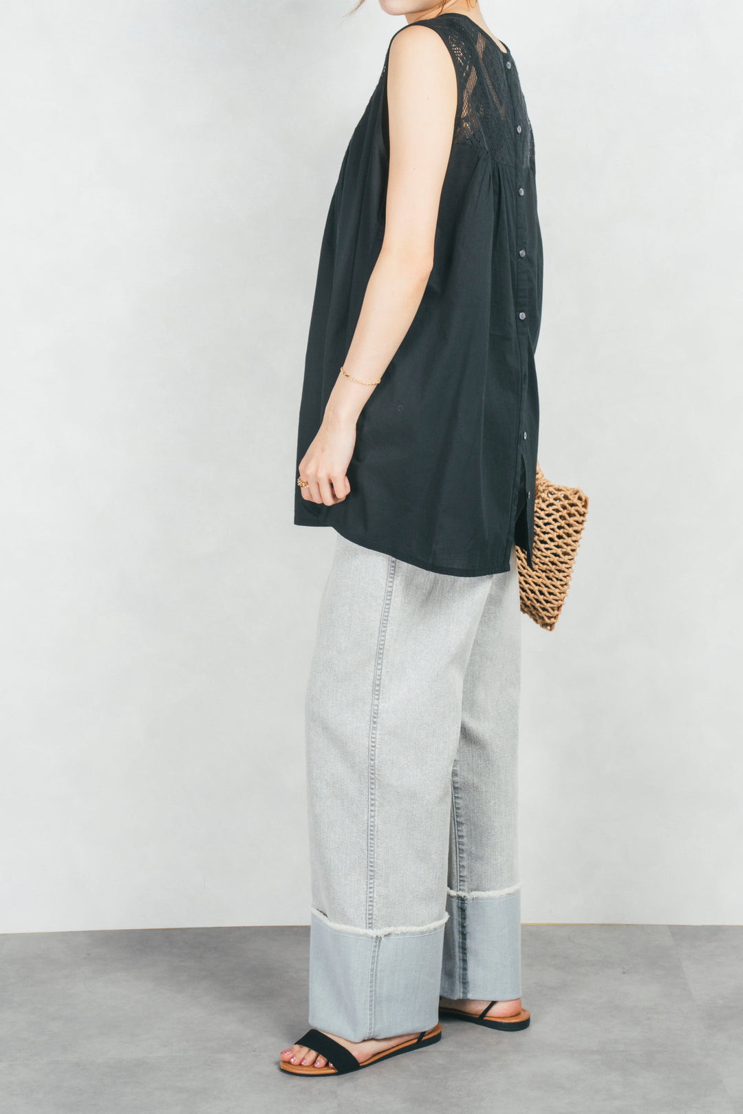 アジャストロールアップストレートデニム (GRAY)
