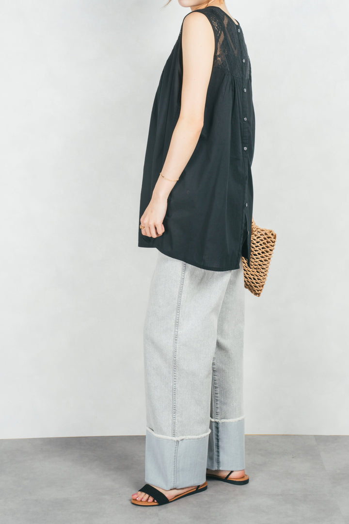 アジャストロールアップストレートデニム (GRAY)