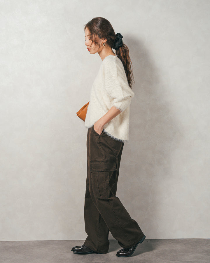［SET］2-Way オフショルフェザーニット+ピグメントツイルカーゴパンツ（2SET）