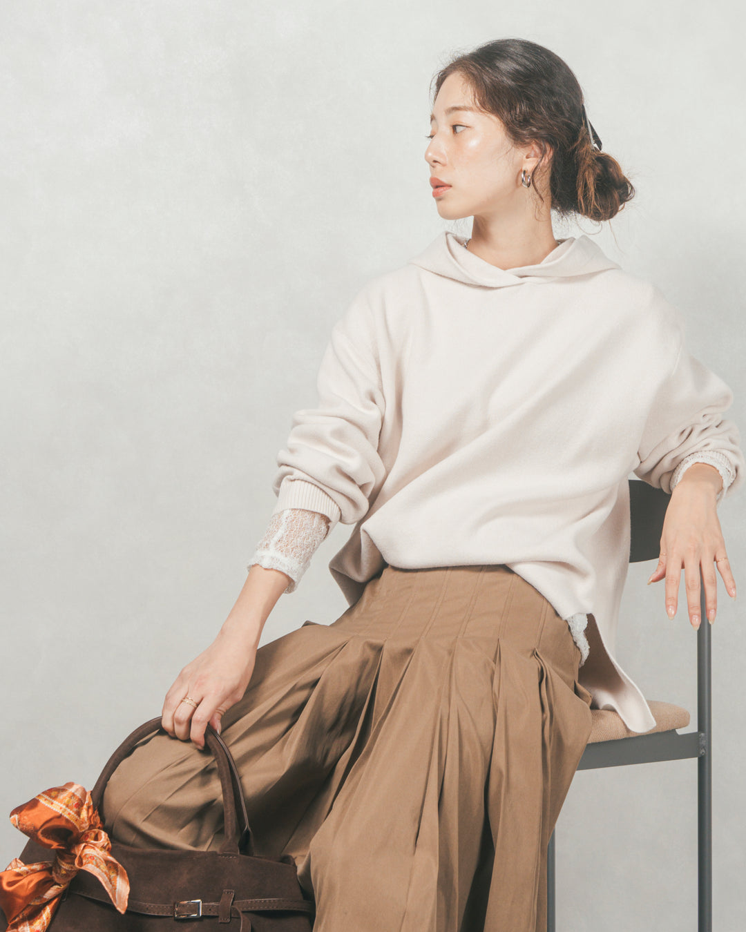 ［SET］Souffleニットフーディー+W-Tuckプリーツロングスカート（2SET）