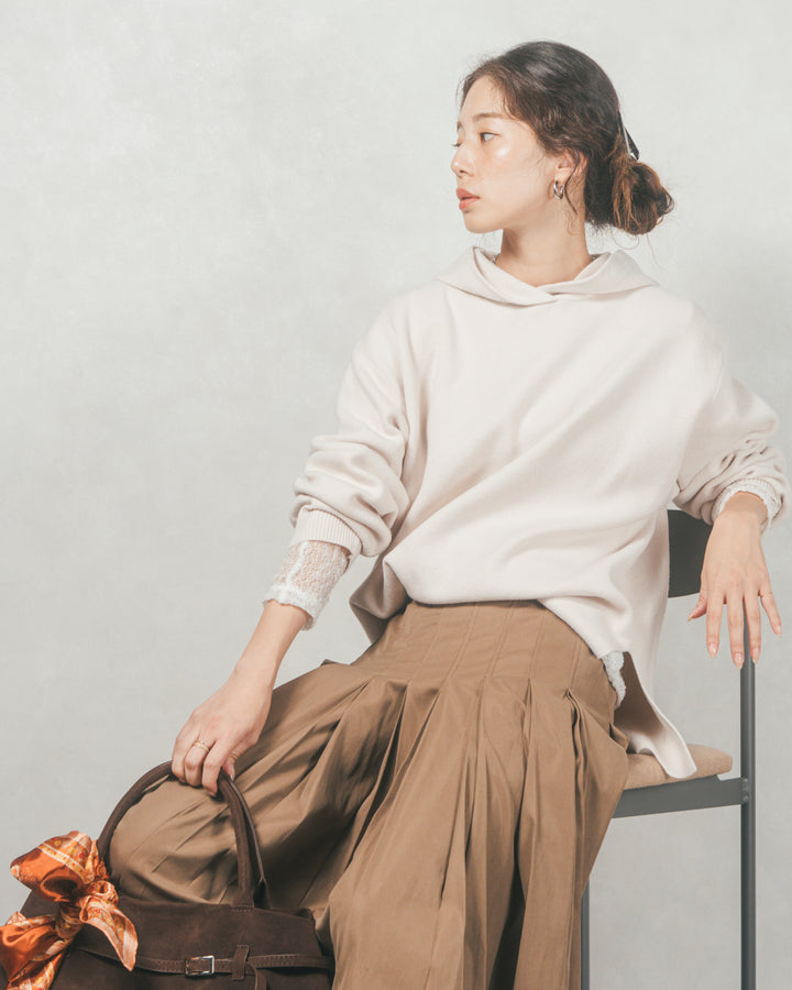 ［SET］Souffleニットフーディー+W-Tuckプリーツロングスカート（2SET）