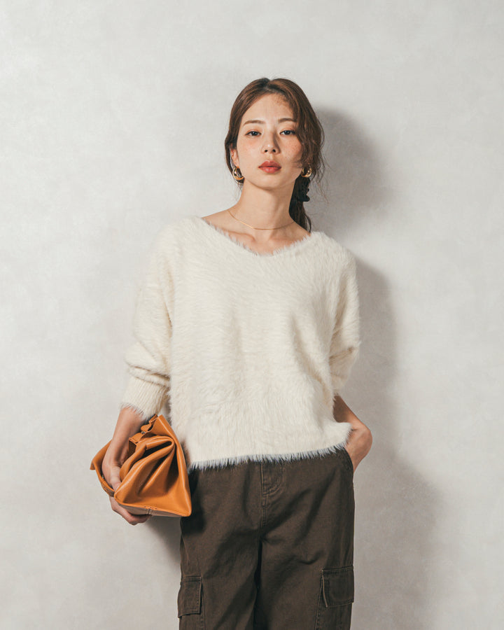 ［SET］2-Way オフショルフェザーニット+ピグメントツイルカーゴパンツ（2SET）