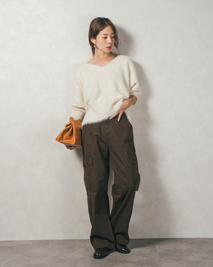 ［SET］2-Way オフショルフェザーニット+ピグメントツイルカーゴパンツ（2SET）