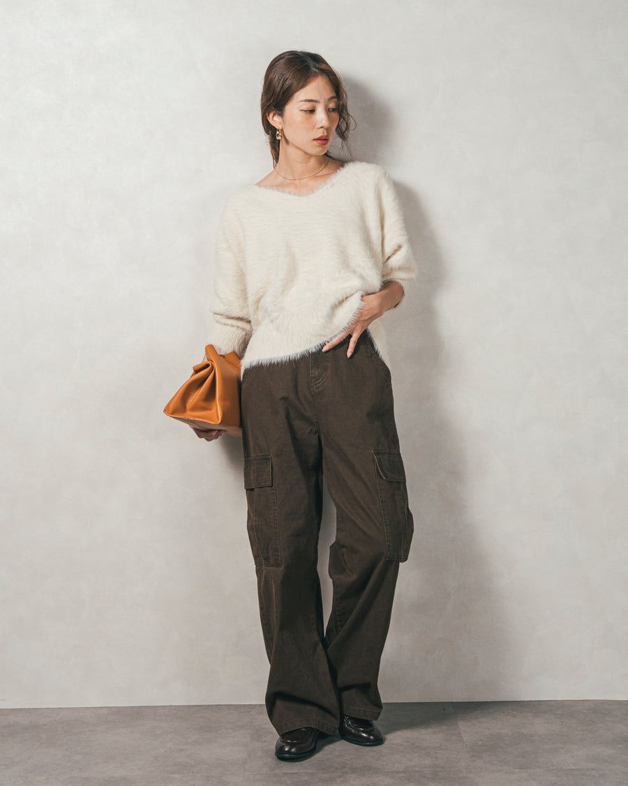 ［SET］2-Way オフショルフェザーニット+ピグメントツイルカーゴパンツ（2SET）