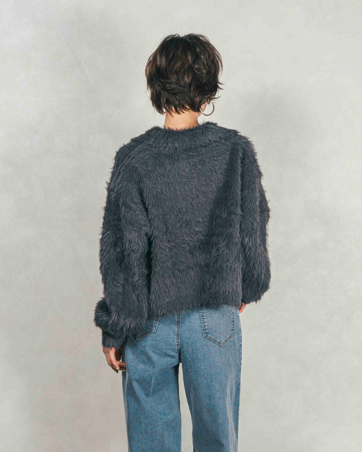 ［SET］フェザーヤーン 衿付きカーディガン+センターシーム リラックスワイドデニム（2SET）