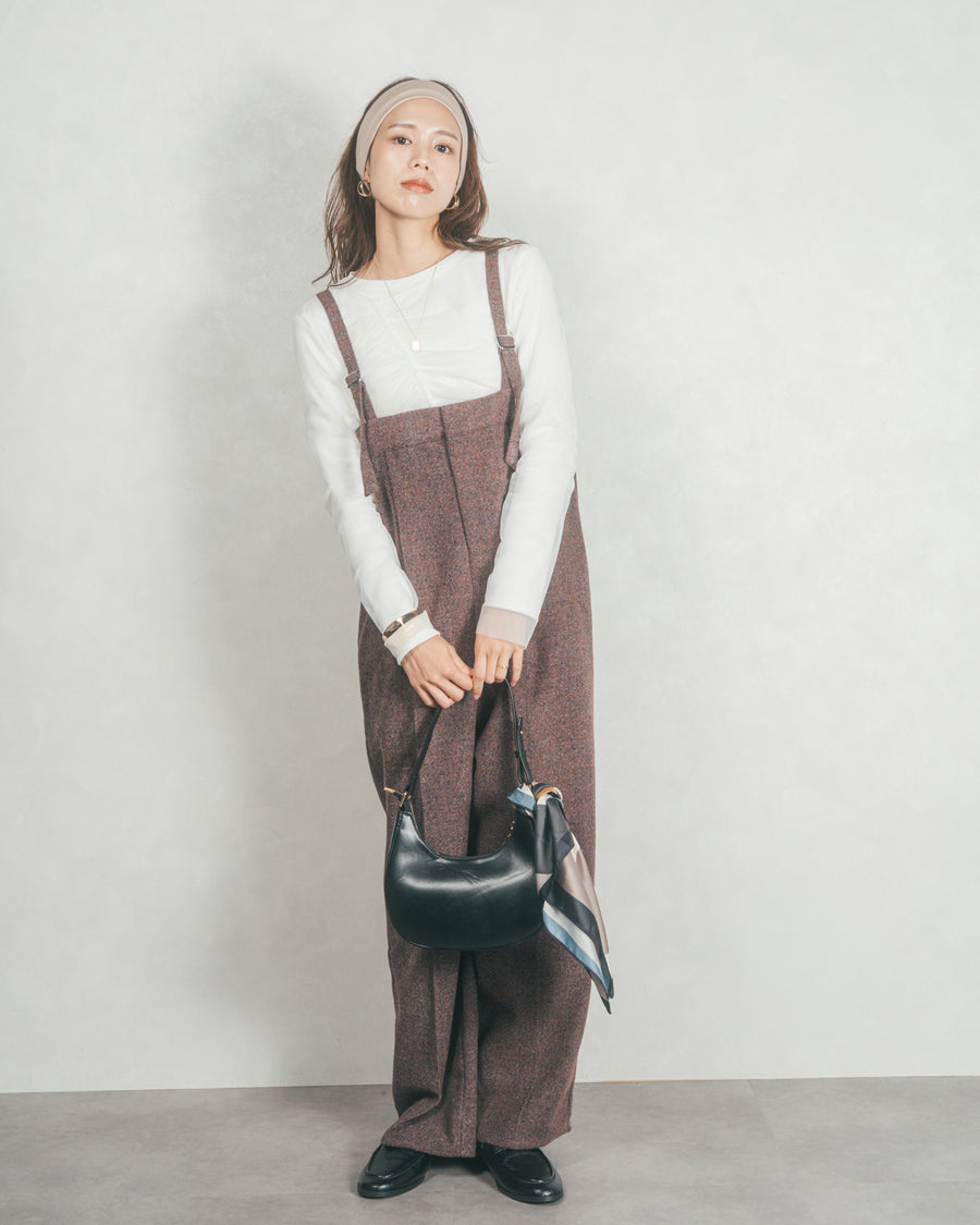 【2枚SET】チュールシャーリングトップス＆リブトップス