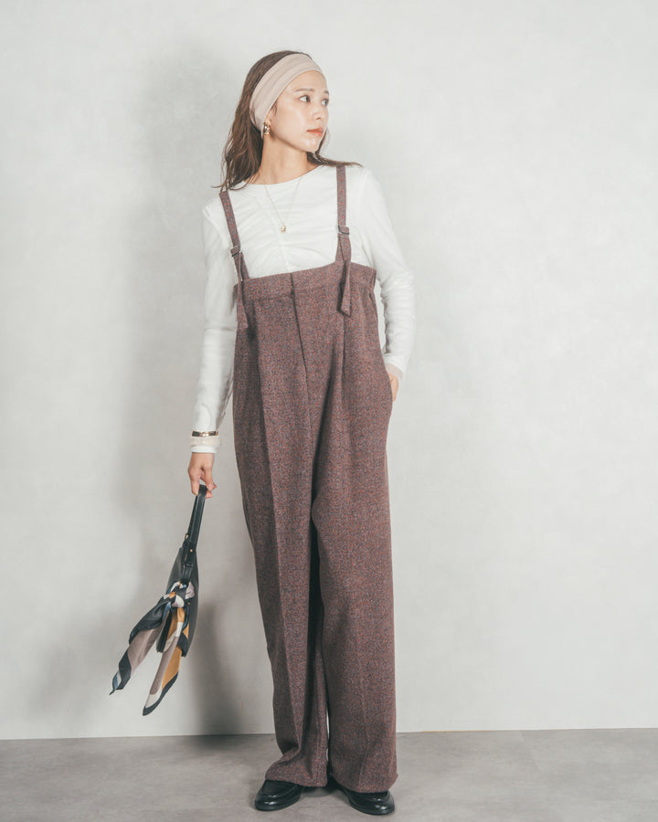 【2枚SET】チュールシャーリングトップス＆リブトップス (WHITE x WHITE)