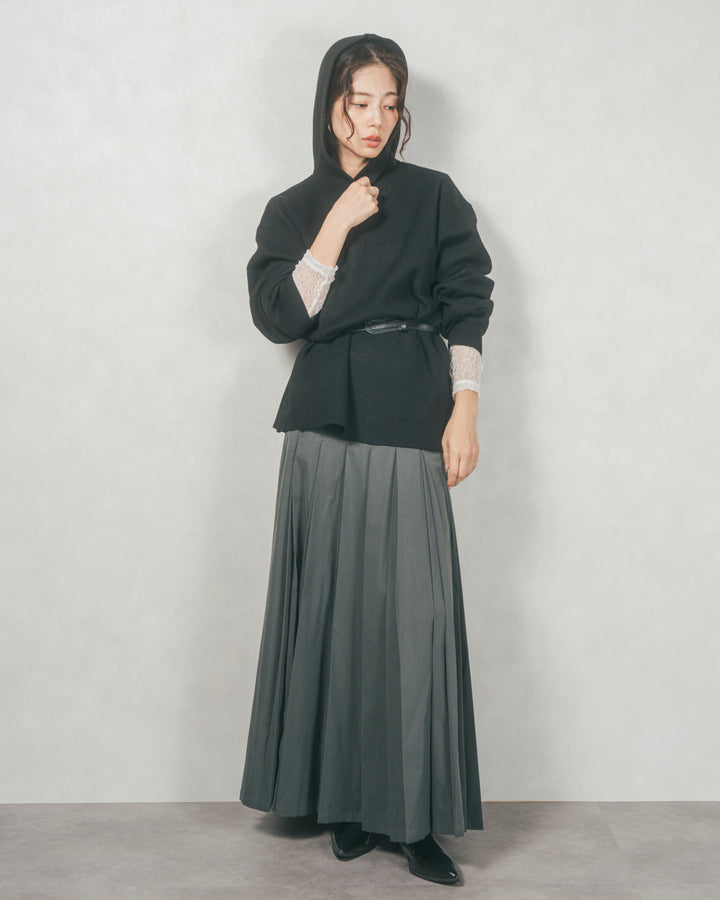 ［SET］Souffleニットフーディー+W-Tuckプリーツロングスカート（2SET）