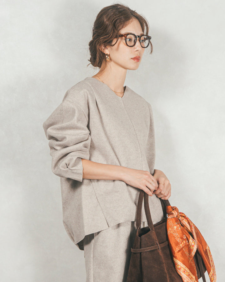 Smoothニットソー Vネックプルオーバー（BEIGE）