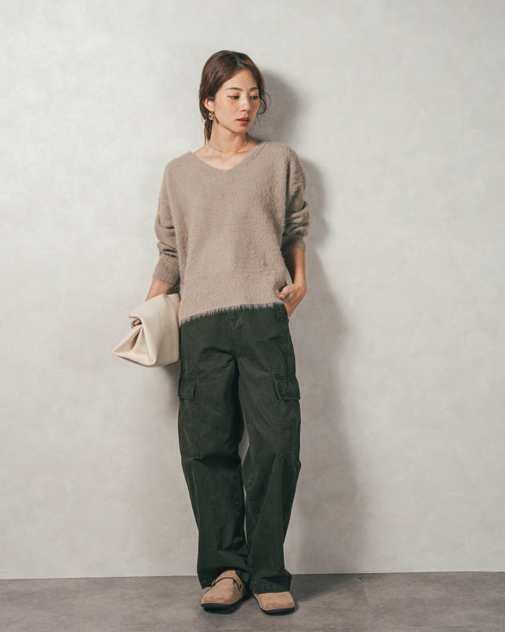 ［SET］2-Way オフショルフェザーニット+ピグメントツイルカーゴパンツ（2SET）