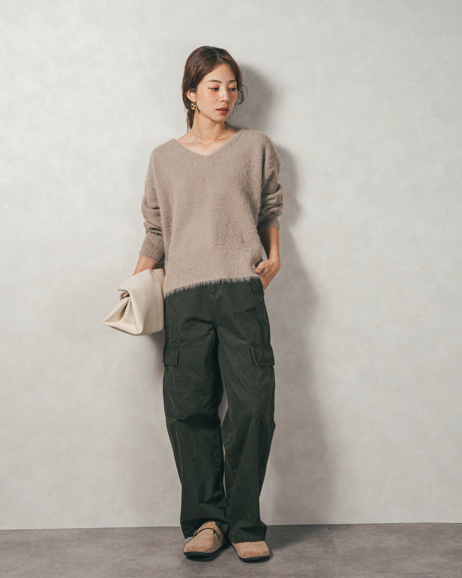［SET］2-Way オフショルフェザーニット+ピグメントツイルカーゴパンツ（2SET）