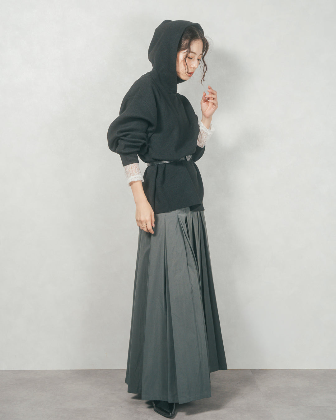 ［SET］Souffleニットフーディー+W-Tuckプリーツロングスカート（2SET）