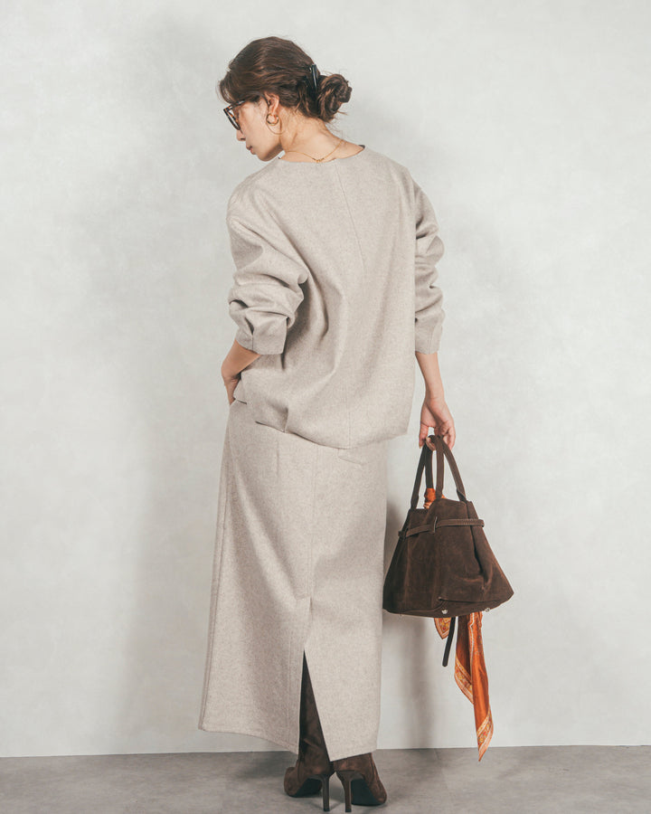 ［SET］Smoothニットソー Vネックプルオーバー+Smoothニットソー Narrowスカート