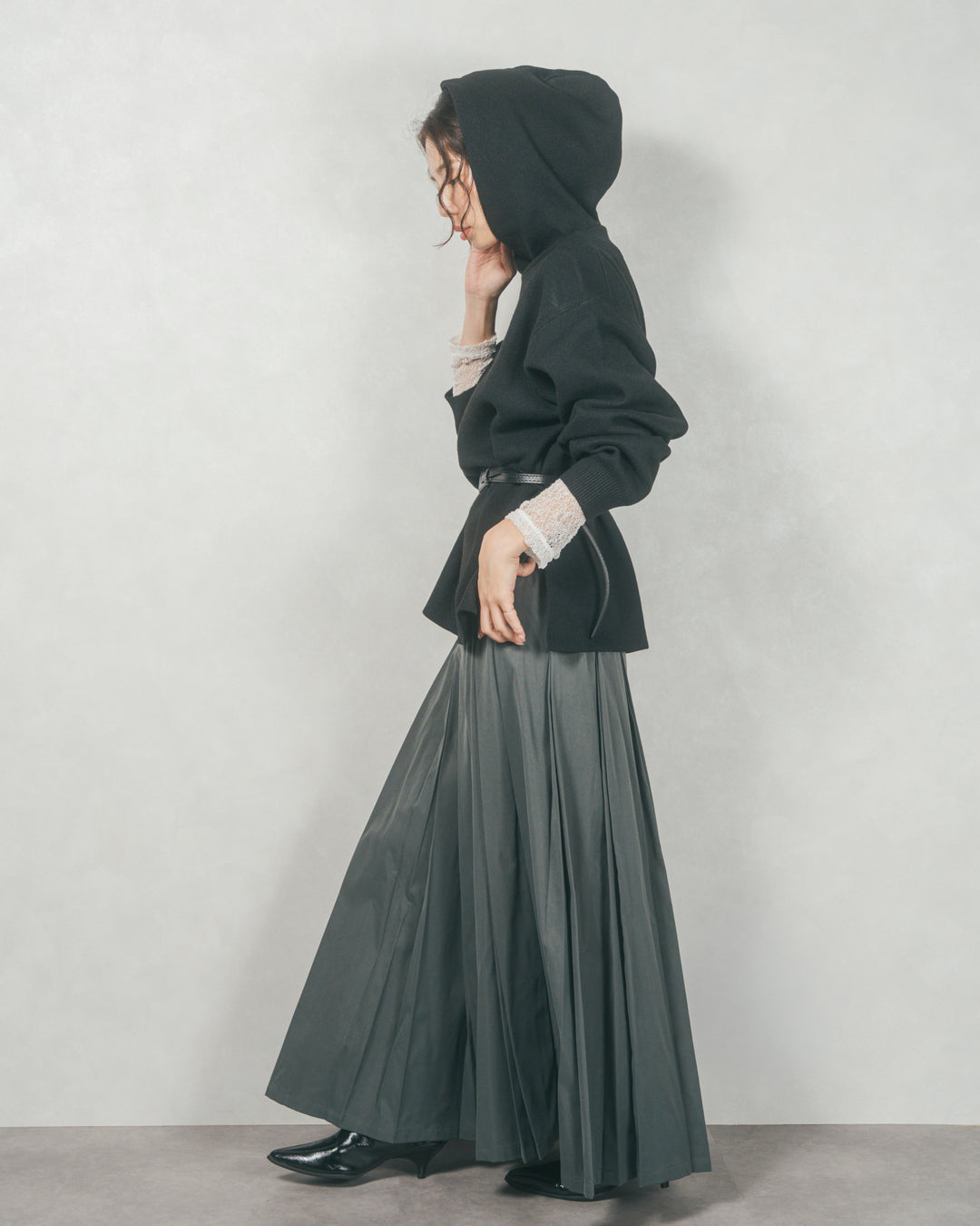 ［SET］Souffleニットフーディー+W-Tuckプリーツロングスカート（2SET）