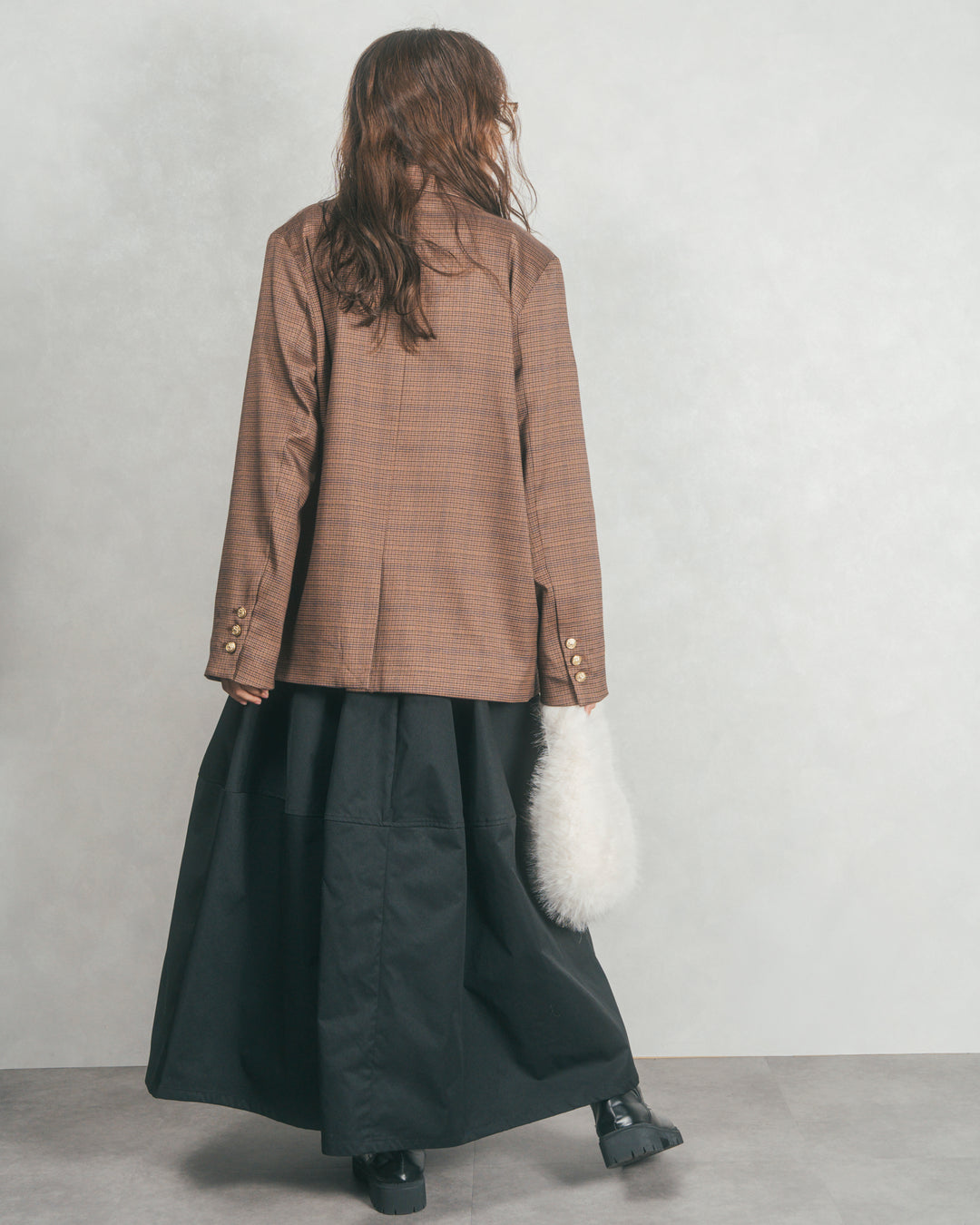 ［SET］Effortless チェックジャケット+コクーンシルエットロングスカート（2SET）