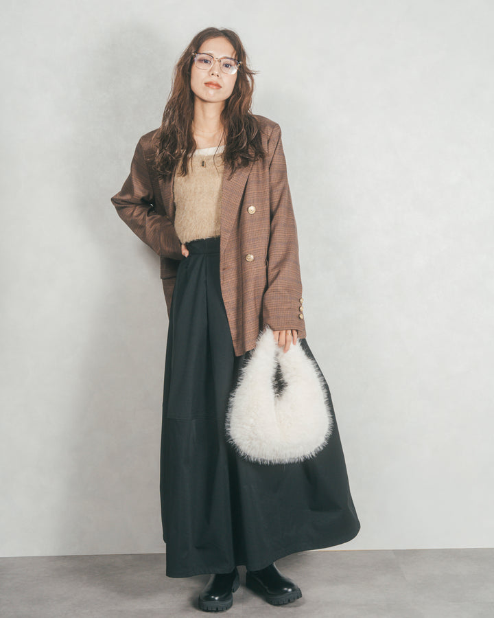 ［SET］Effortless チェックジャケット+コクーンシルエットロングスカート（2SET）