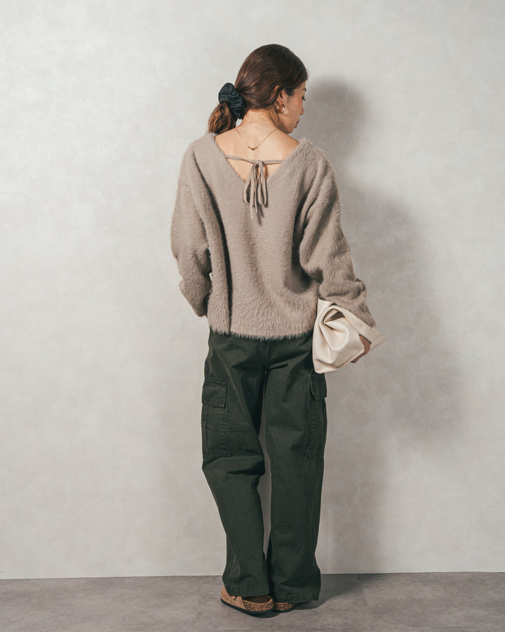 ［SET］2-Way オフショルフェザーニット+ピグメントツイルカーゴパンツ（2SET）