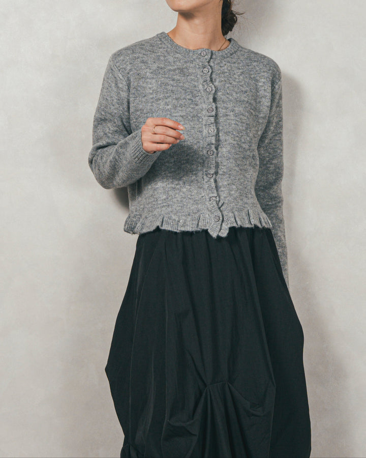 ［SET］フロントフリルメランジニットカーデ+ヴィンテージブロードランダムタックスカート（2SET）