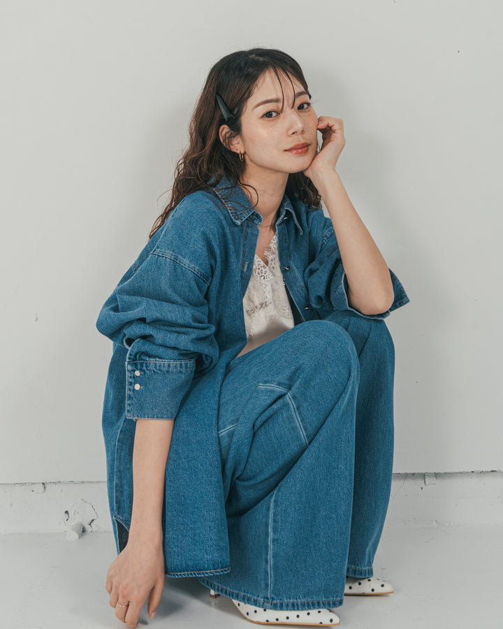［SET］Airy Denim オーバーシャツ + Airy Denim ワイドパンツ（2SET）