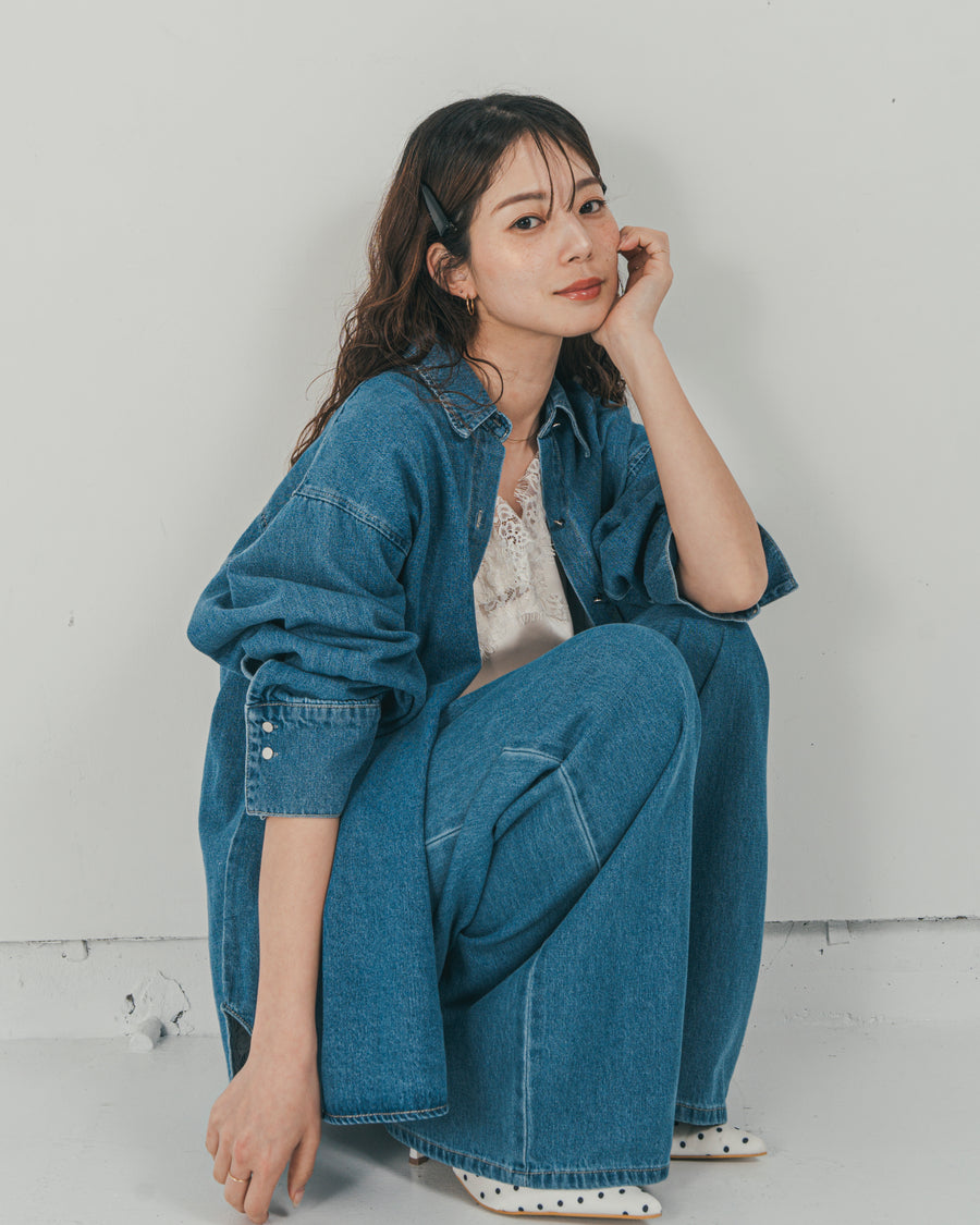 ［SET］Airy Denim オーバーシャツ + Airy Denim ワイドパンツ（2SET）