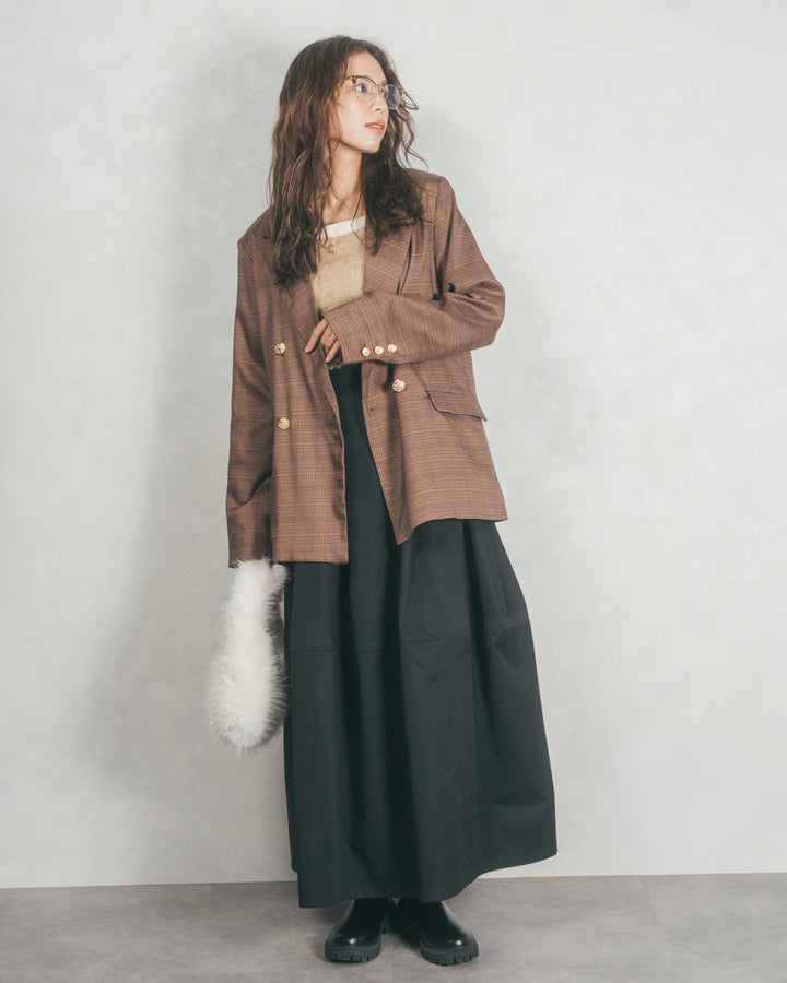 ［SET］Effortless チェックジャケット+コクーンシルエットロングスカート（2SET）