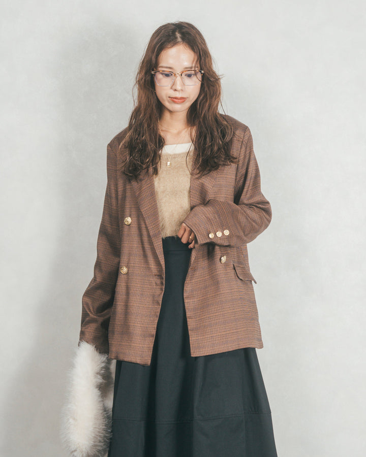 ［SET］Effortless チェックジャケット+コクーンシルエットロングスカート（2SET）