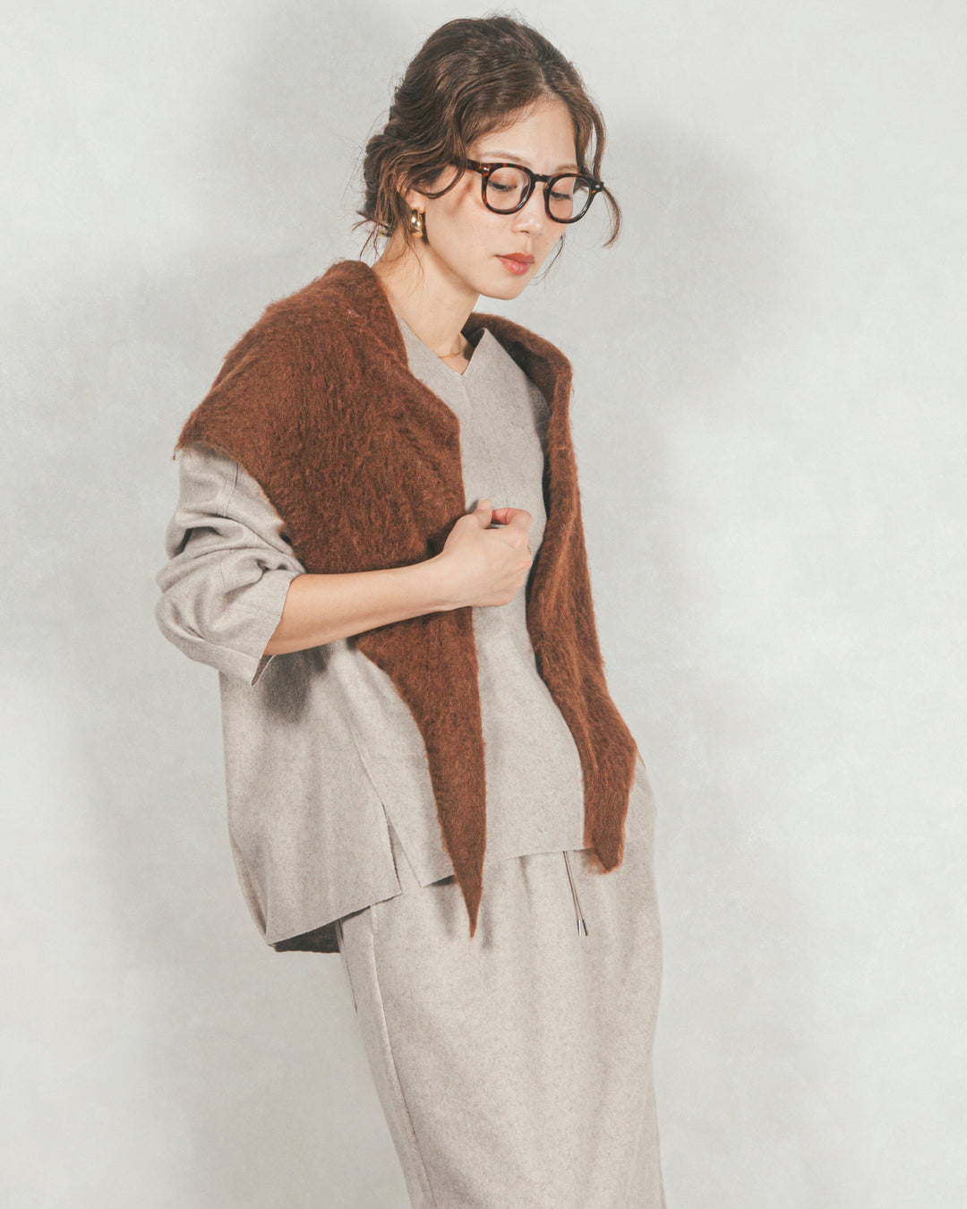 モヘアタッチ マルチTriangleスカーフ (BROWN)