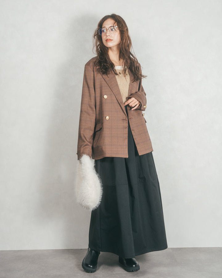 ［SET］Effortless チェックジャケット+コクーンシルエットロングスカート（2SET）