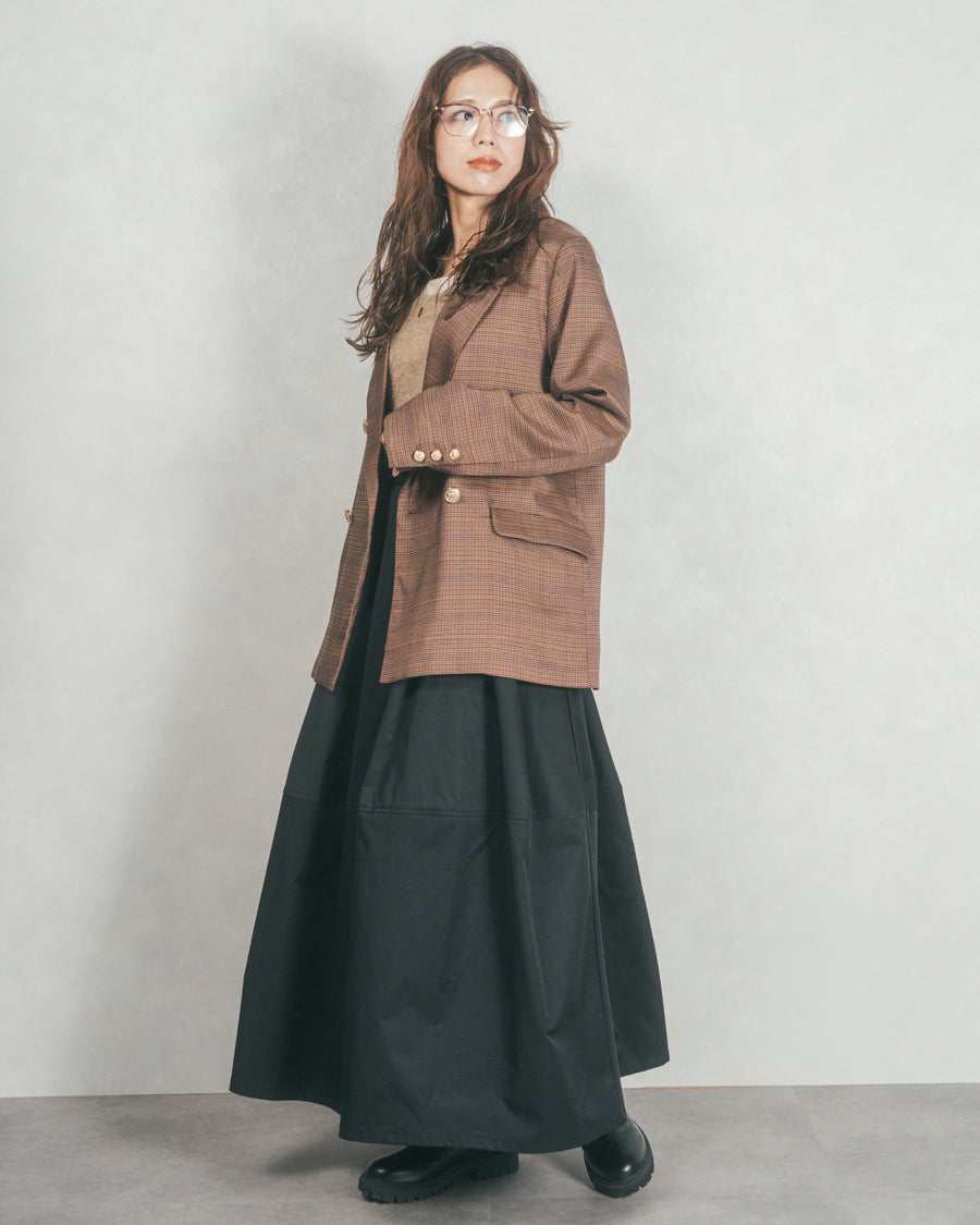 ［SET］Effortless チェックジャケット+コクーンシルエットロングスカート（2SET）