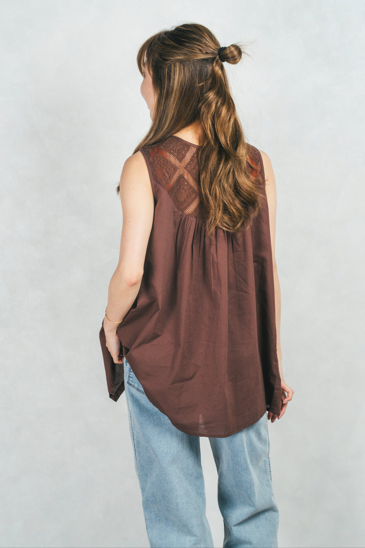 コットンレースサマーブラウス (BROWN)