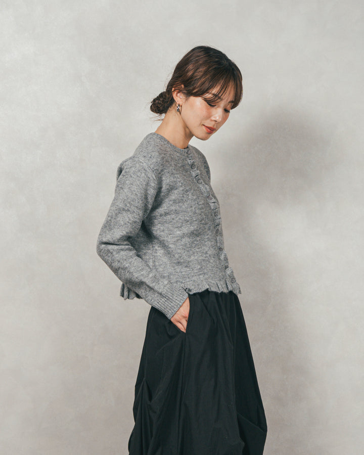 フロントフリルメランジニットカーデ（GREY）