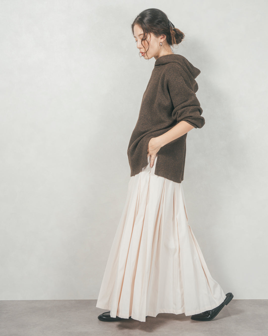 ［SET］Souffleニットフーディー+W-Tuckプリーツロングスカート（2SET）