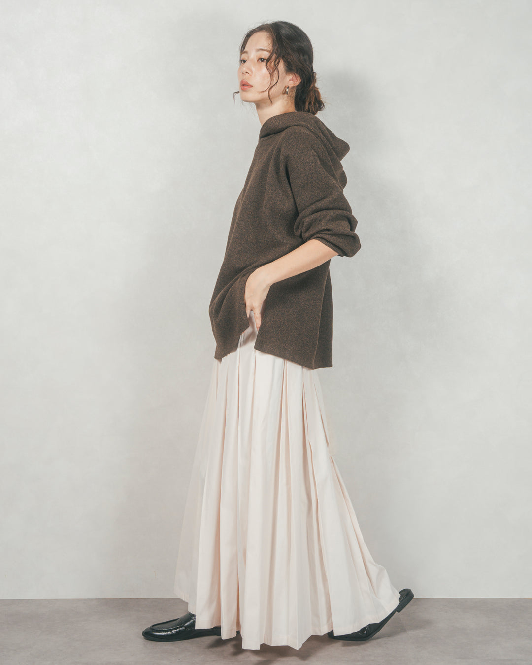 ［SET］Souffleニットフーディー+W-Tuckプリーツロングスカート（2SET）