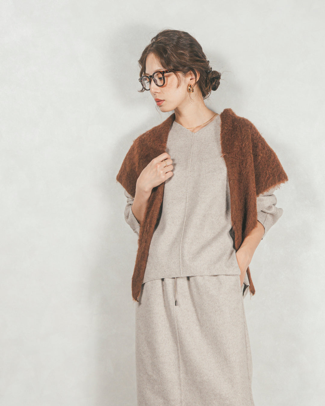 ［SET］Smoothニットソー Vネックプルオーバー+Smoothニットソー Narrowスカート