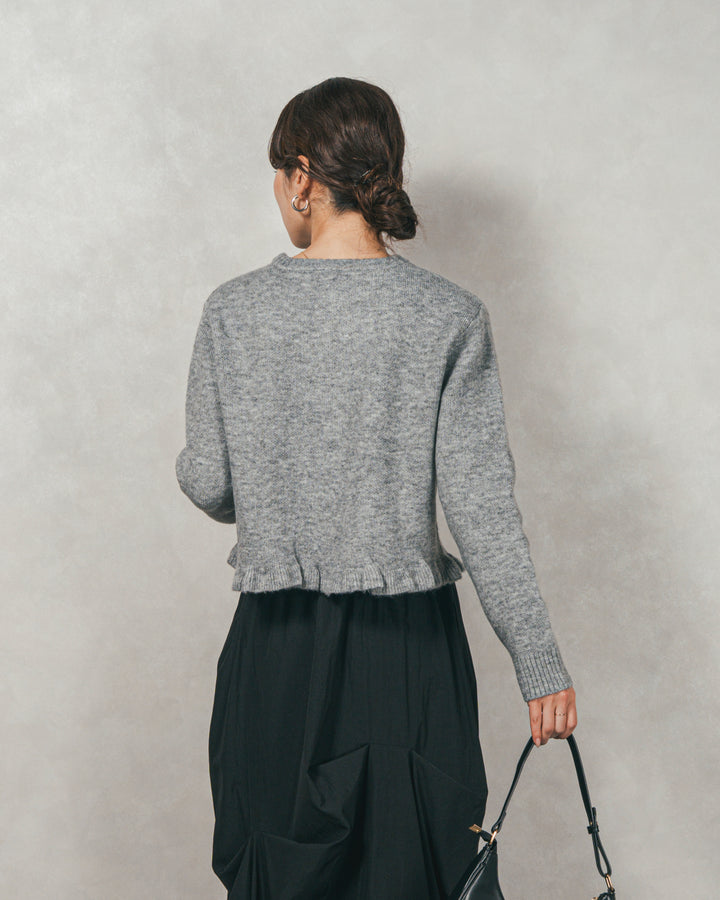フロントフリルメランジニットカーデ（GREY）