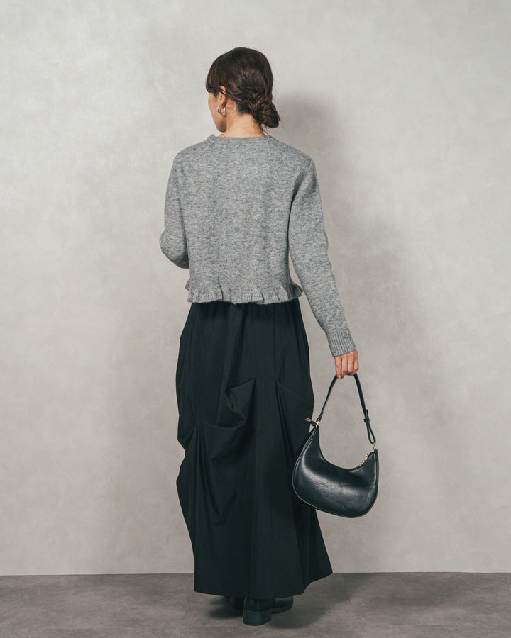 ［SET］フロントフリルメランジニットカーデ+ヴィンテージブロードランダムタックスカート（2SET）