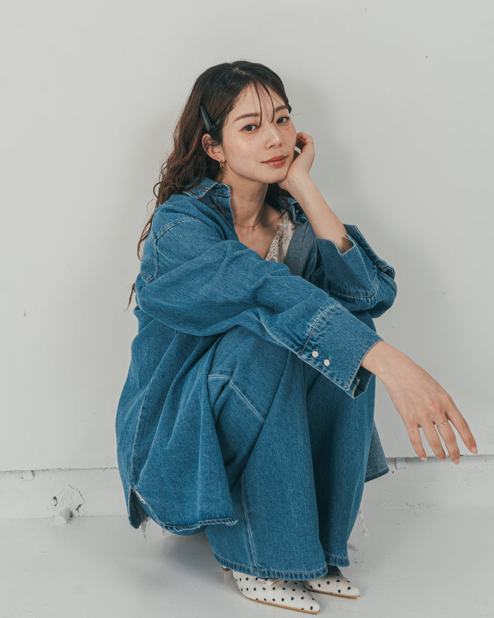 ［SET］Airy Denim オーバーシャツ + Airy Denim ワイドパンツ（2SET）